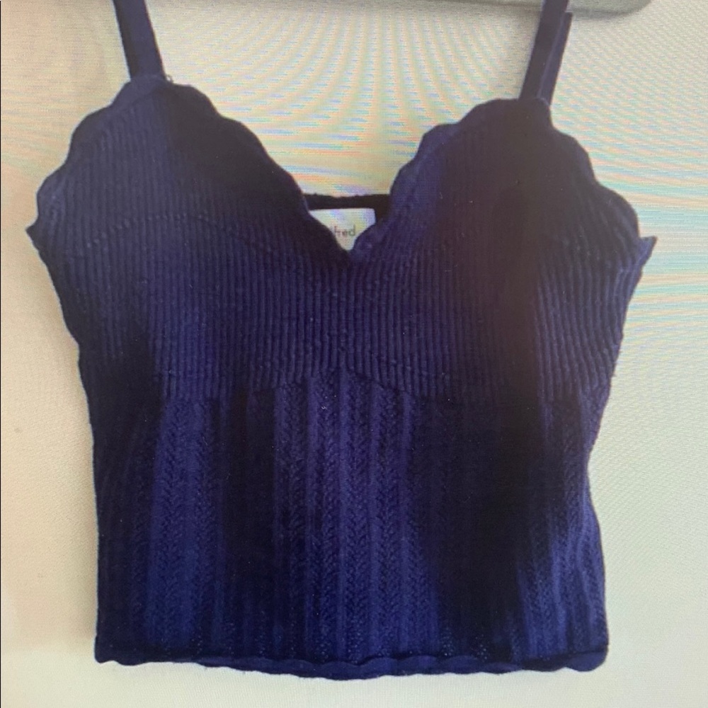 Elegant Navy Blue Ribbed Women's Top